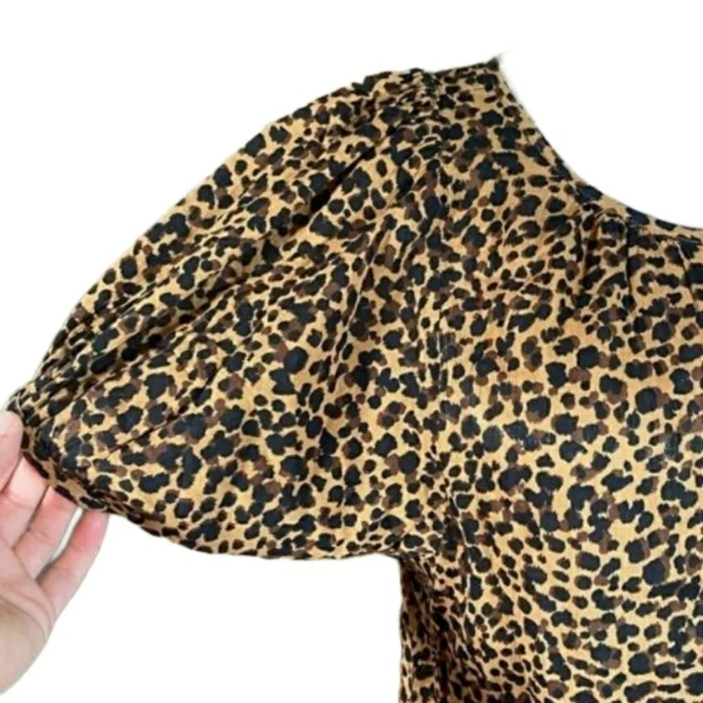 Madewell Leopard Print Puff Sleeve Blouse Puff Animal Print Twee Cottagecore XS